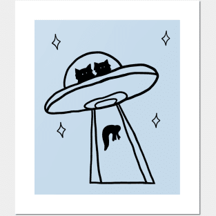 cat alien abduction line art Posters and Art